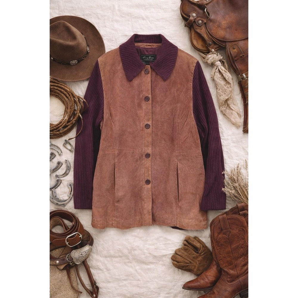 Terry Lewis Suede Wool Knit Jacket Womens 1X Plum Brown Western Barn Coat